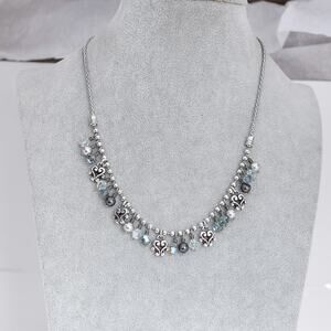 Brighton Cannes Beaded Necklace Retired Silver Plated Blue CZ Charms 16-18"